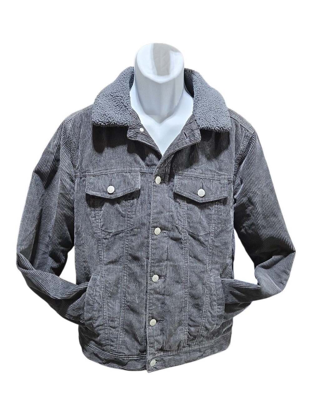 Hollister Corduroy Sherpa Lined Jacket Size M Gray Trucker Jacket